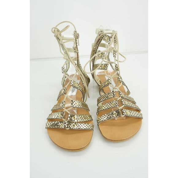 Steve Madden Gold Snake Lace up Gladiator Strappy Sandals Size 5.5 Flat - Picture 7 of 11